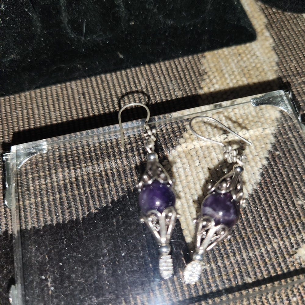 SOLD Women's 925 Paddle Amethyst & CZ hand-made Earrings.
